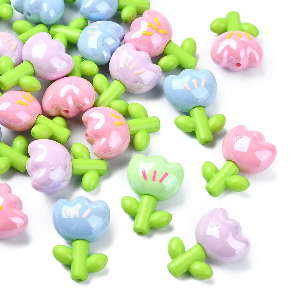 5361 30Pcs Random Tulip Flower Beads Acrylic Flower Bell Beads Opaque Big